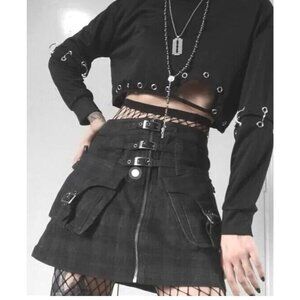 PunkRave Gothic Cyberpunk Grunge Plaid Short Skirt Black WQ-480BQF Large Punk
